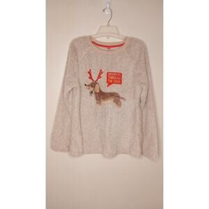 Holiday Time Reindeer Dashund Brown Fleece Christmas Holiday Shirt XL